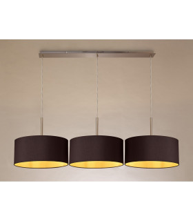 Baymont Satin Nickel 3 Light E27 Linear Pendant With 40cm x 18cm Dual Faux Silk Shade Midnight Black/Green Olive-2