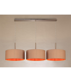 Baymont Satin Nickel 3 Light E27 Linear Pendant With 40cm x 18cm Dual Faux Silk Shade Antique Gold/Ruby-2