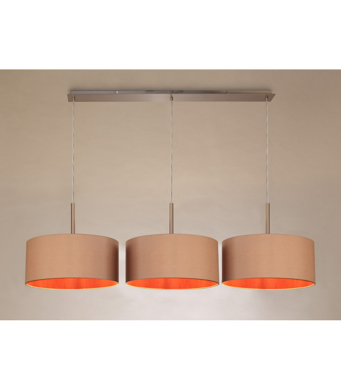 Baymont Satin Nickel 3 Light E27 Linear Pendant With 40cm x 18cm Dual Faux Silk Shade Antique Gold/Ruby-2