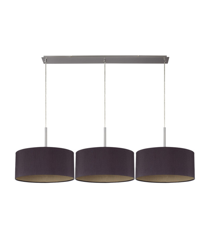 Baymont Satin Nickel 3 Light E27 Linear Pendant With 40cm x 18cm Dual Faux Silk Shade Midnight Black/Green Olive-4