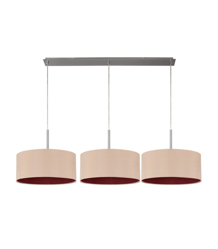 Baymont Satin Nickel 3 Light E27 Linear Pendant With 40cm x 18cm Dual Faux Silk Shade Antique Gold/Ruby-4