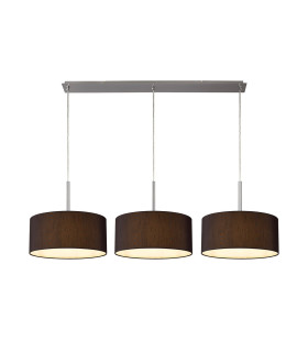 Baymont Satin Nickel 3 Light E27 Linear Pendant With 40cm x 18cm Faux Silk Shade Black/White Laminate-1