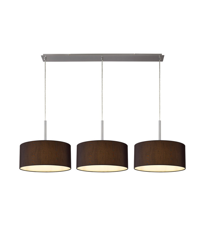 Baymont Satin Nickel 3 Light E27 Linear Pendant With 40cm x 18cm Faux Silk Shade Black/White Laminate-1