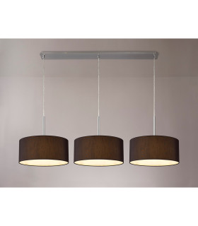 Baymont Satin Nickel 3 Light E27 Linear Pendant With 40cm x 18cm Faux Silk Shade Black/White Laminate-2