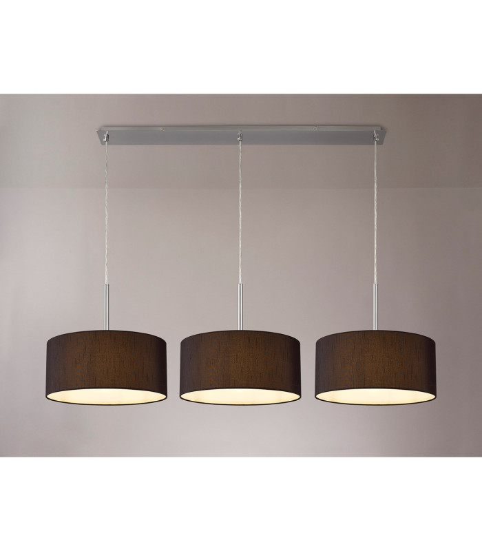 Baymont Satin Nickel 3 Light E27 Linear Pendant With 40cm x 18cm Faux Silk Shade Black/White Laminate-2