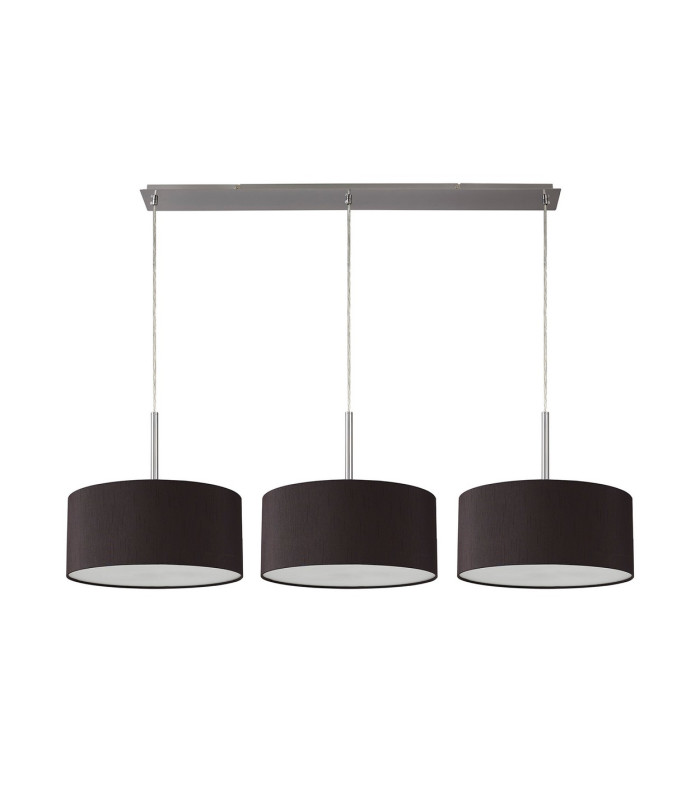Baymont Satin Nickel 3 Light E27 Linear Pendant With 40cm x 18cm Faux Silk Shade Black/White Laminate-4