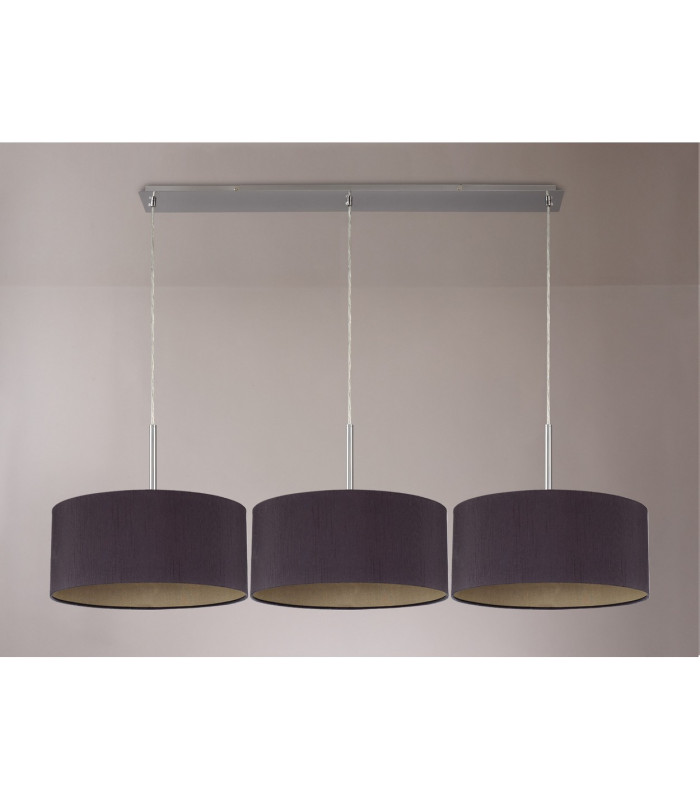 Baymont Satin Nickel 3 Light E27 Linear Pendant With 40cm x 18cm Dual Faux Silk Shade Midnight Black/Green Olive-11