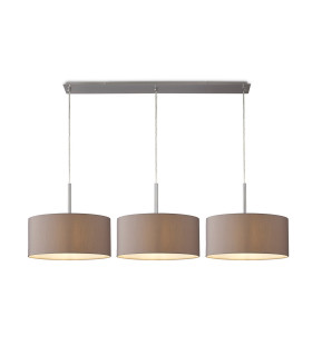Baymont Satin Nickel 3 Light E27 Linear Pendant With 40cm x 18cm Faux Silk Shade Grey/White Laminate-1