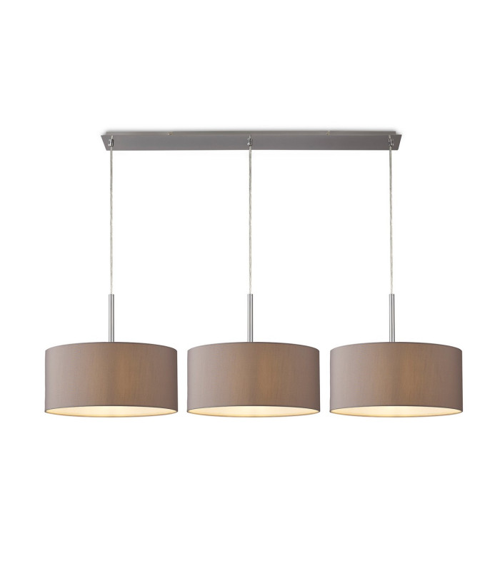 Baymont Satin Nickel 3 Light E27 Linear Pendant With 40cm x 18cm Faux Silk Shade Grey/White Laminate-1