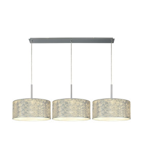Baymont Polished Chrome 3 Light E27 Linear Pendant With 40cm x 18cm Silver Leaf Shade 3m-1