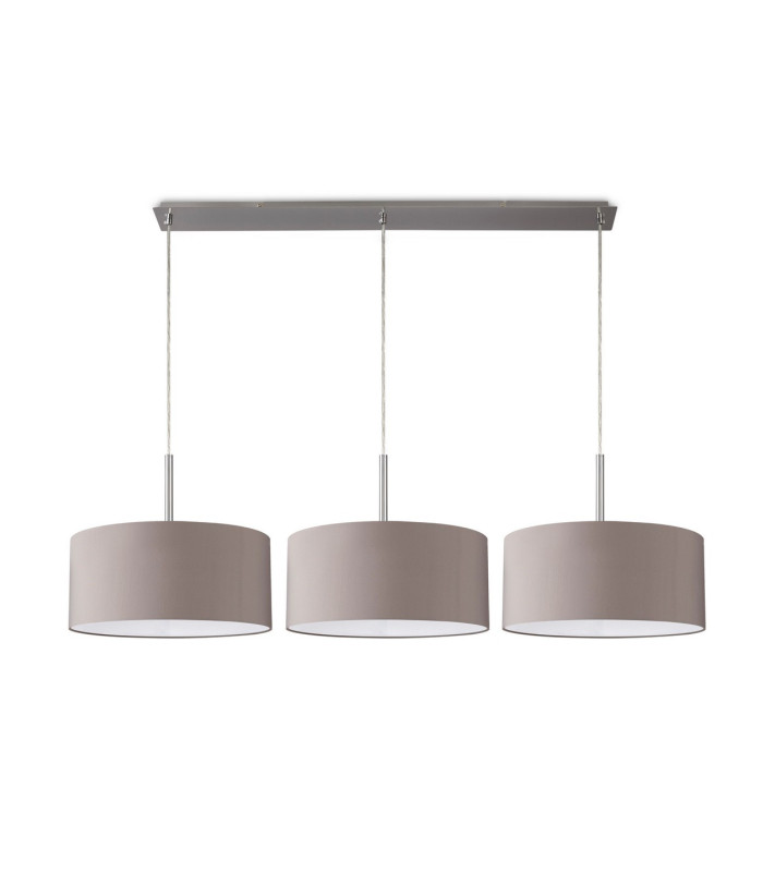 Baymont Satin Nickel 3 Light E27 Linear Pendant With 40cm x 18cm Faux Silk Shade Grey/White Laminate-4