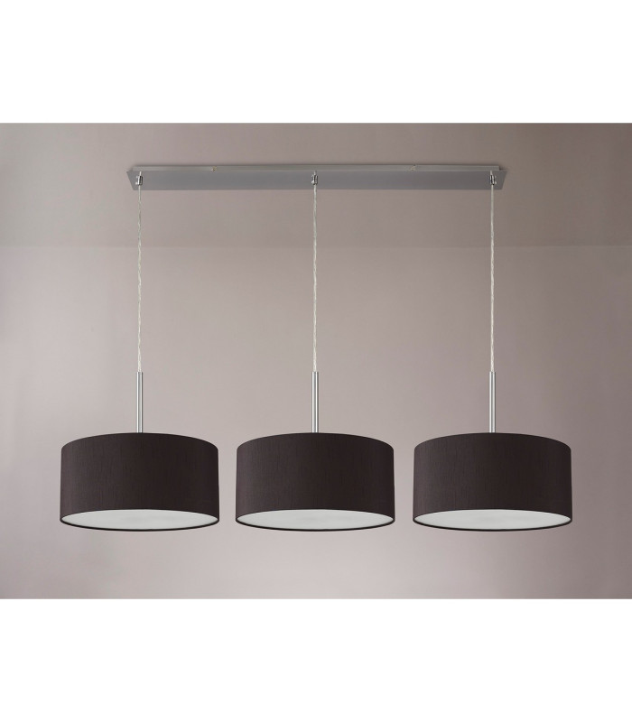 Baymont Satin Nickel 3 Light E27 Linear Pendant With 40cm x 18cm Faux Silk Shade Black/White Laminate-11