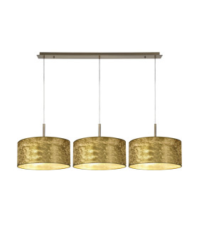 Baymont Antique Brass 3 Light E27 Linear Pendant With 40cm x 18cm Gold Leaf Shade 3m-1