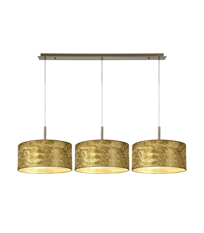 Baymont Antique Brass 3 Light E27 Linear Pendant With 40cm x 18cm Gold Leaf Shade 3m-1