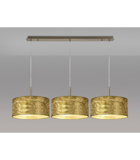 Baymont Antique Brass 3 Light E27 Linear Pendant With 40cm x 18cm Gold Leaf Shade 3m-2