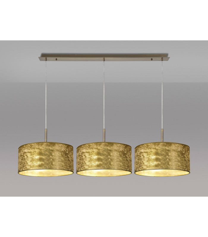 Baymont Antique Brass 3 Light E27 Linear Pendant With 40cm x 18cm Gold Leaf Shade 3m-2