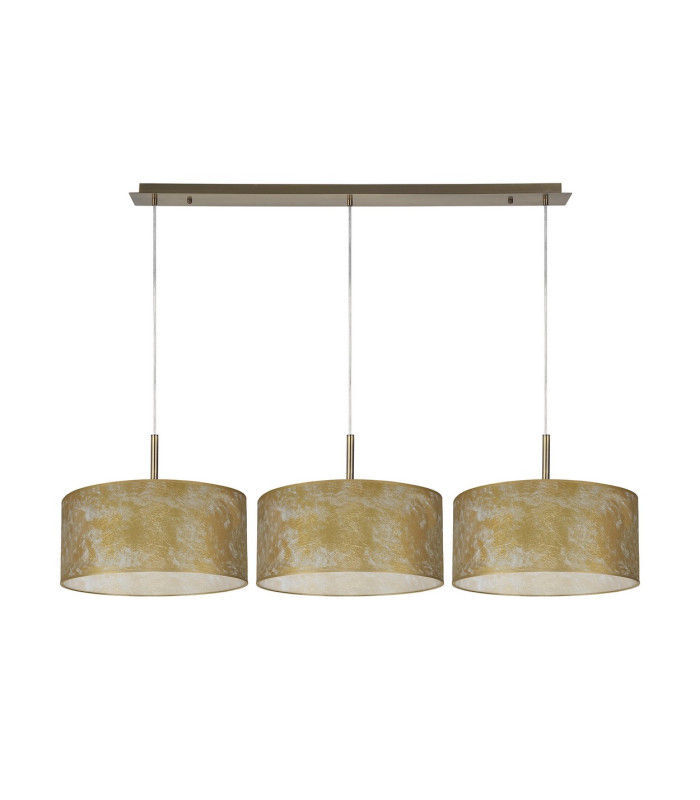 Baymont Antique Brass 3 Light E27 Linear Pendant With 40cm x 18cm Gold Leaf Shade 3m-4