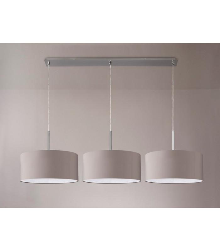 Baymont Satin Nickel 3 Light E27 Linear Pendant With 40cm x 18cm Faux Silk Shade Grey/White Laminate-11