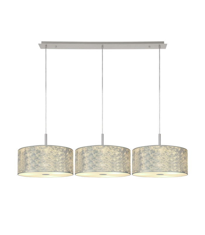 Baymont Polished Chrome 3 Light E27 Linear Pendant With 40cm x 18cm Silver Leaf Shade 3m-1