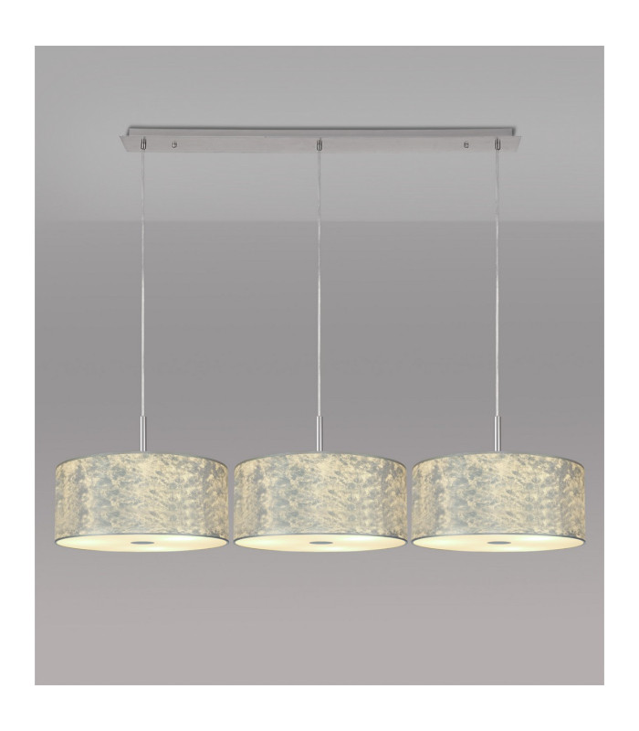 Baymont Polished Chrome 3 Light E27 Linear Pendant With 40cm x 18cm Silver Leaf Shade 3m-2