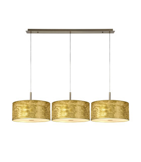 Baymont Antique Brass 3 Light E27 Linear Pendant With 40cm x 18cm Gold Leaf Shade 3m-1