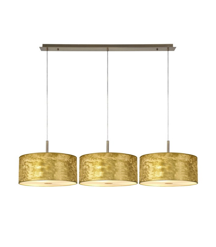 Baymont Antique Brass 3 Light E27 Linear Pendant With 40cm x 18cm Gold Leaf Shade 3m-1