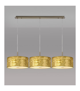Baymont Antique Brass 3 Light E27 Linear Pendant With 40cm x 18cm Gold Leaf Shade 3m-2