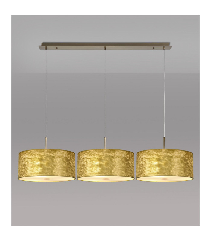 Baymont Antique Brass 3 Light E27 Linear Pendant With 40cm x 18cm Gold Leaf Shade 3m-2