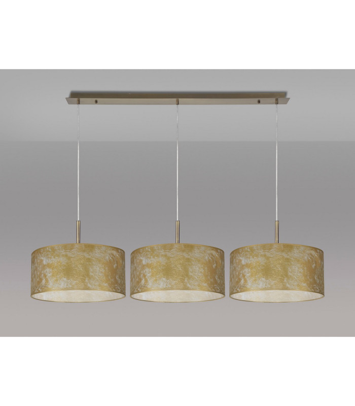 Baymont Antique Brass 3 Light E27 Linear Pendant With 40cm x 18cm Gold Leaf Shade 3m-11
