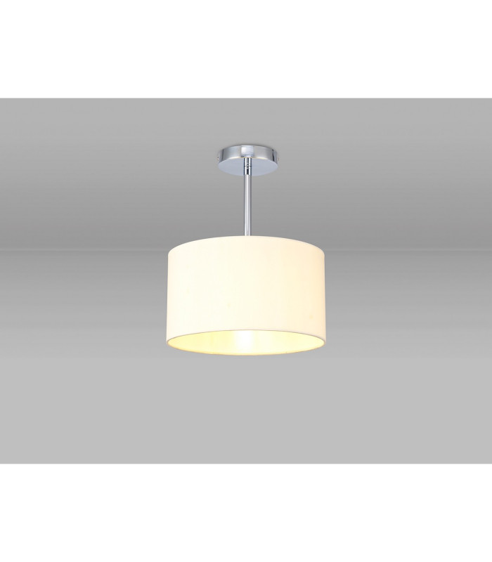 Baymont Polished Chrome E27 Semi Flush With 30cm x 17cm Faux Silk Shade Ivory Pearl/White Laminate-2