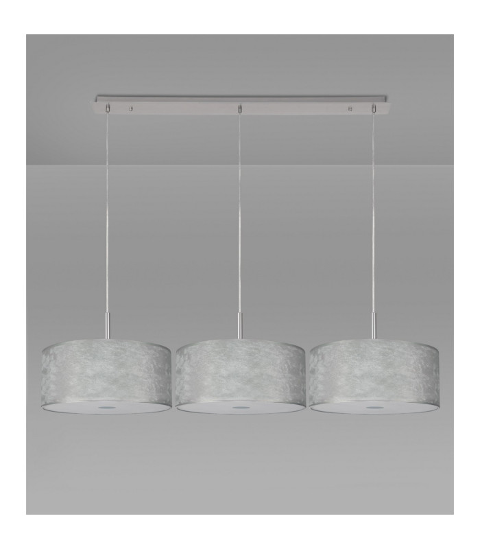Baymont Polished Chrome 3 Light E27 Linear Pendant With 40cm x 18cm Silver Leaf Shade 3m-13