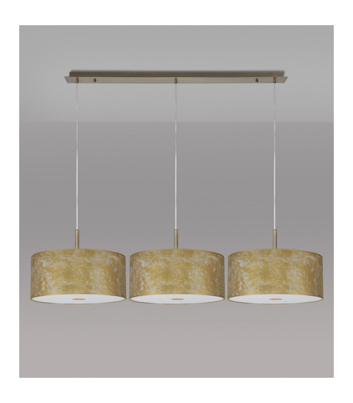Baymont Antique Brass 3 Light E27 Linear Pendant With 40cm x 18cm Gold Leaf Shade 3m-13