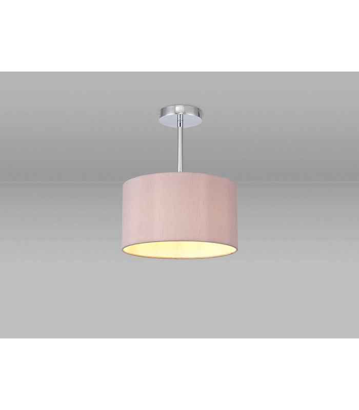 Baymont Polished Chrome E27 Semi Flush With 30cm x 17cm Dual Faux Silk Shade Taupe/Halo Gold-2