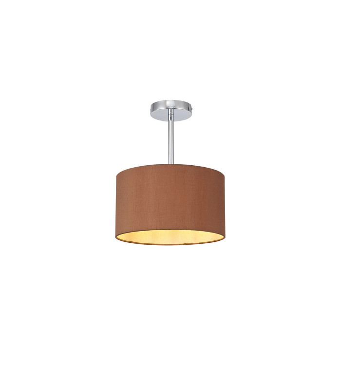 Baymont Polished Chrome E27 Semi Flush With 30cm x 17cm Dual Faux Silk Shade Raw Cocoa/Grecian Bronze-1
