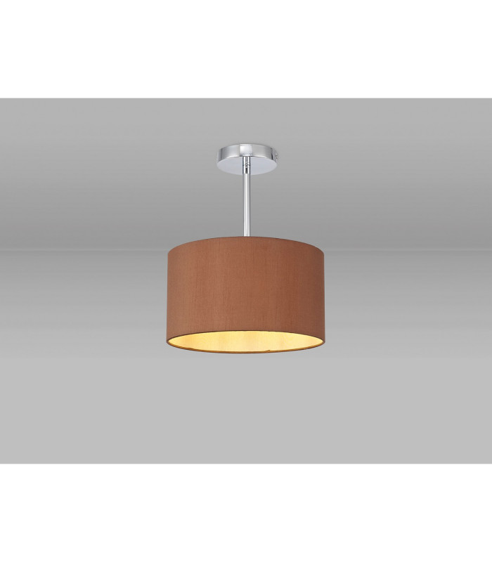Baymont Polished Chrome E27 Semi Flush With 30cm x 17cm Dual Faux Silk Shade Raw Cocoa/Grecian Bronze-2