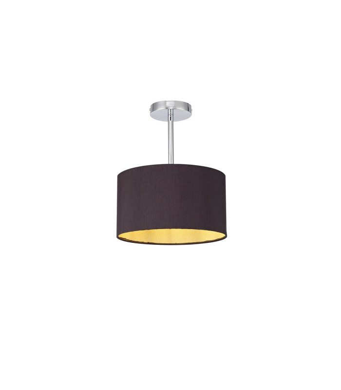 Baymont Polished Chrome E27 Semi Flush With 30cm x 17cm Dual Faux Silk Shade Midnight Black/Green Olive-1