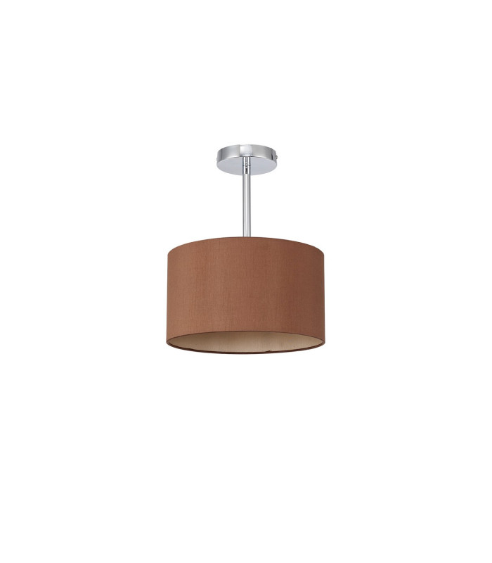Baymont Polished Chrome E27 Semi Flush With 30cm x 17cm Dual Faux Silk Shade Raw Cocoa/Grecian Bronze-4