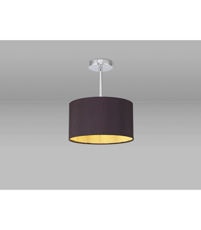 Baymont Polished Chrome E27 Semi Flush With 30cm x 17cm Dual Faux Silk Shade Midnight Black/Green Olive-2