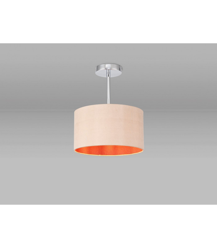 Baymont Polished Chrome E27 Semi Flush With 30cm x 17cm Dual Faux Silk Shade Antique Gold/Ruby-2