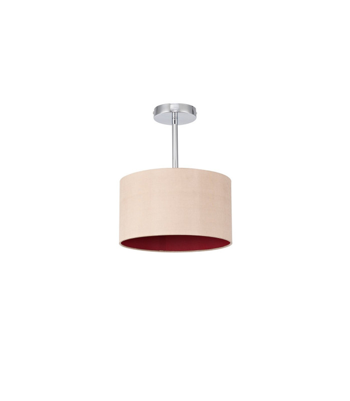 Baymont Polished Chrome E27 Semi Flush With 30cm x 17cm Dual Faux Silk Shade Antique Gold/Ruby-4
