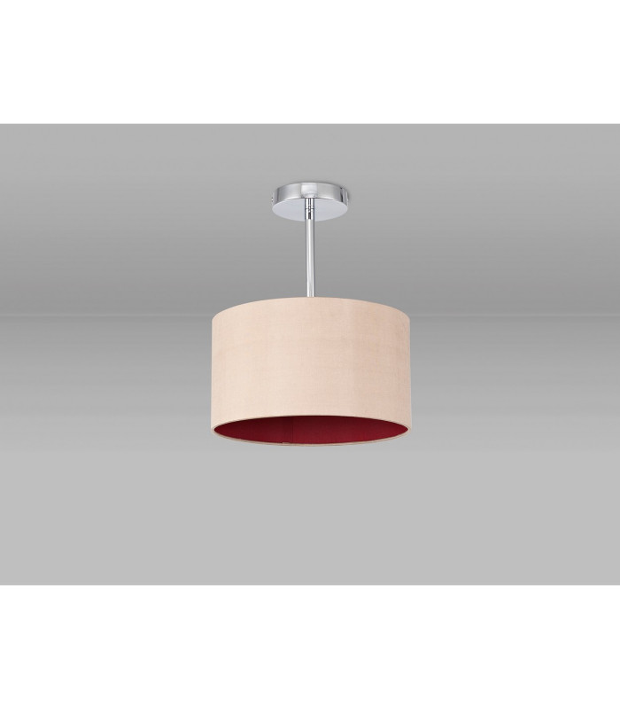 Baymont Polished Chrome E27 Semi Flush With 30cm x 17cm Dual Faux Silk Shade Antique Gold/Ruby-11