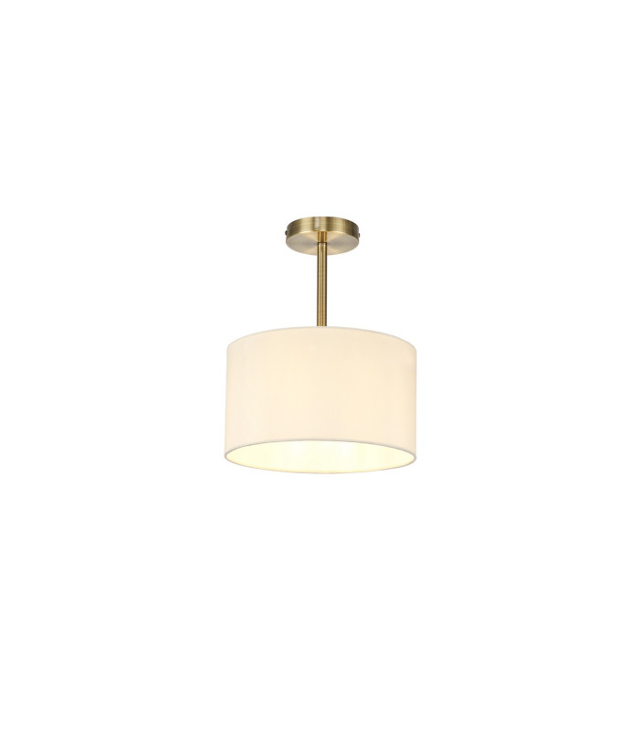 Baymont Antique Brass E27 Semi Flush With 30cm x 17cm Faux Silk Shade Ivory Pearl/White Laminate-1