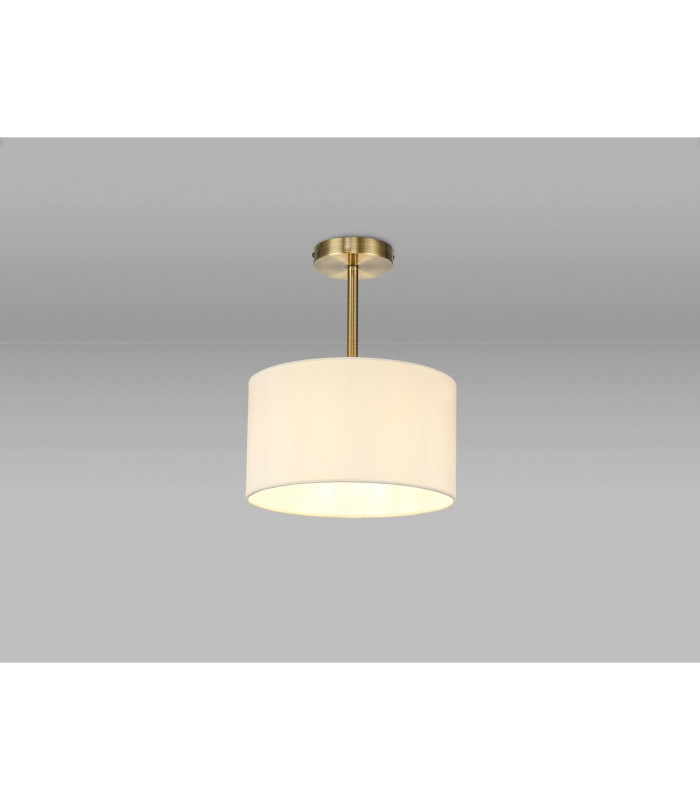 Baymont Antique Brass E27 Semi Flush With 30cm x 17cm Faux Silk Shade Ivory Pearl/White Laminate-2