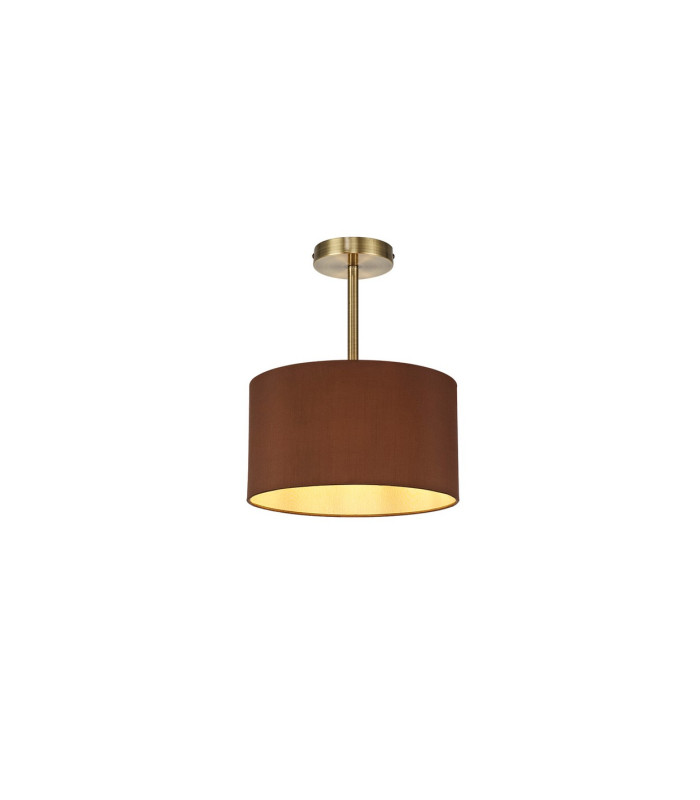 Baymont Antique Brass E27 Semi Flush With 30cm x 17cm Dual Faux Silk Shade Raw Cocoa/Grecian Bronze-1