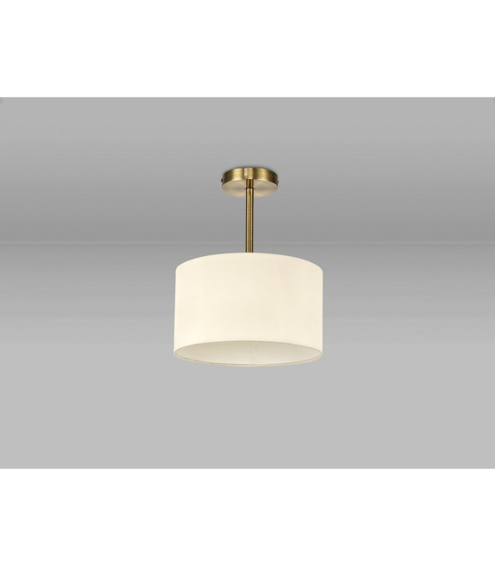 Baymont Antique Brass E27 Semi Flush With 30cm x 17cm Faux Silk Shade Ivory Pearl/White Laminate-11