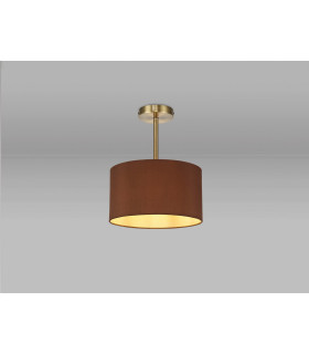 Baymont Antique Brass E27 Semi Flush With 30cm x 17cm Dual Faux Silk Shade Raw Cocoa/Grecian Bronze-2