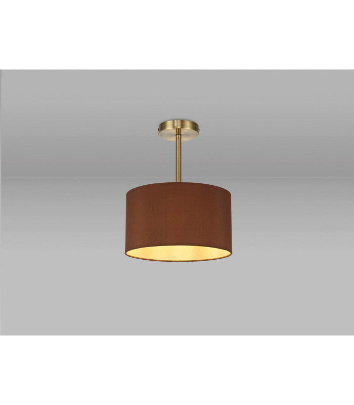 Baymont Antique Brass E27 Semi Flush With 30cm x 17cm Dual Faux Silk Shade Raw Cocoa/Grecian Bronze-2