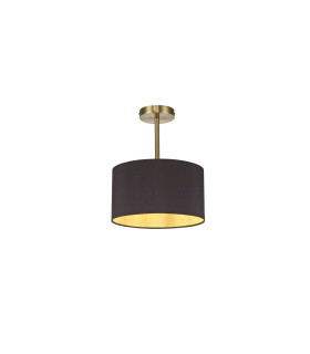 Baymont Antique Brass E27 Semi Flush With 30cm x 17cm Dual Faux Silk Shade Midnight Black/Green Olive-1