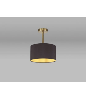Baymont Antique Brass E27 Semi Flush With 30cm x 17cm Dual Faux Silk Shade Midnight Black/Green Olive-2
