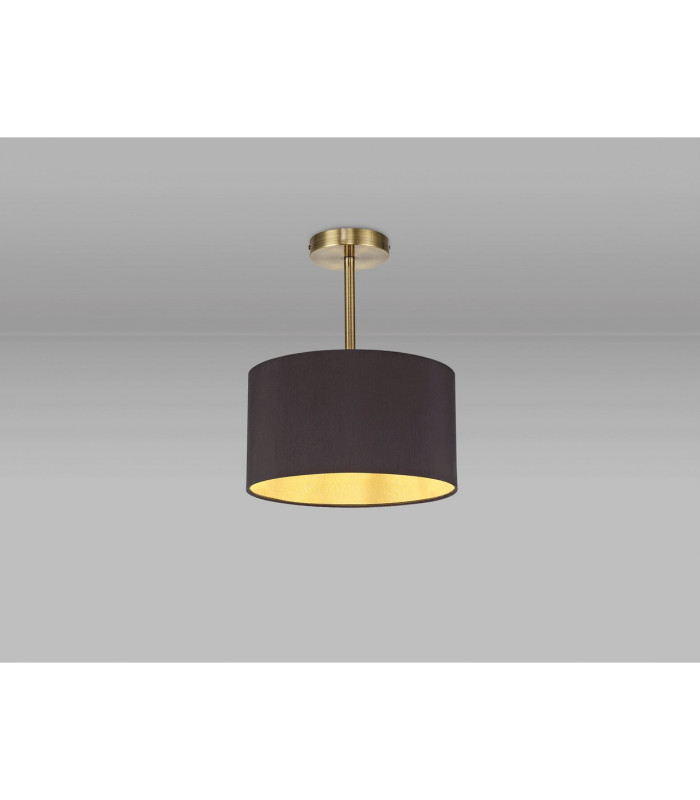 Baymont Antique Brass E27 Semi Flush With 30cm x 17cm Dual Faux Silk Shade Midnight Black/Green Olive-2